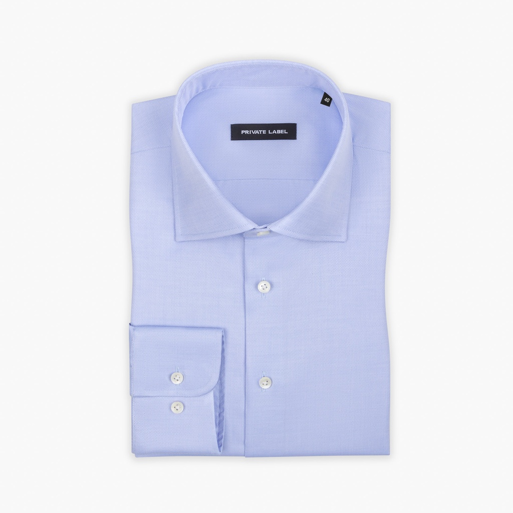 RTW001057 Jasnoniebieska Koszula, Slim Fit, z Wzorem Jodełki