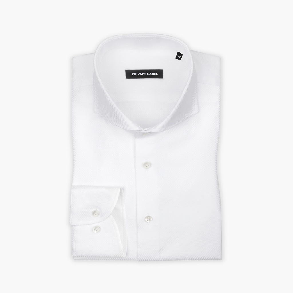 RTW001058 Biała Koszula, Slim Fit, z Mikrowzorem